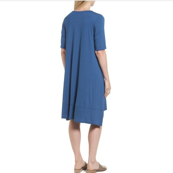 New w/Tags Eileen Fisher -Round Neck, Asymmetric Viscose Jersey Dress, S fits M - Picture 7 of 11